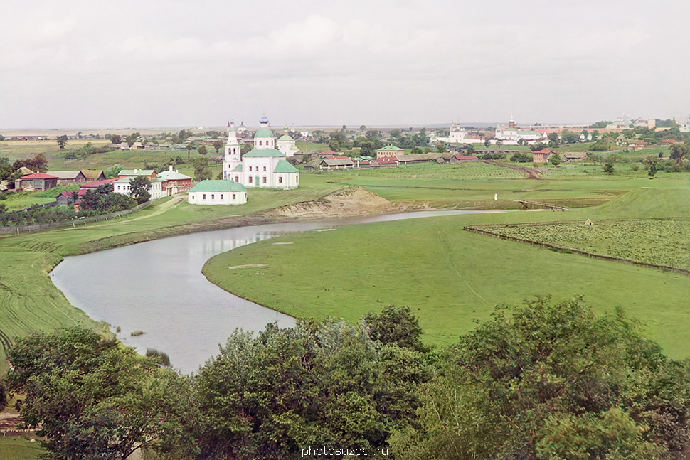 Ильинская церковь и река Каменка в Суздале на старой фотографии Прокудина-Горского